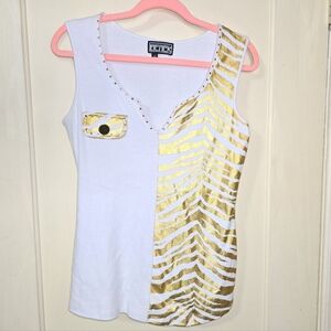 Berek The Collective Works Of Berek White and Gold Tank Top Size Medium
